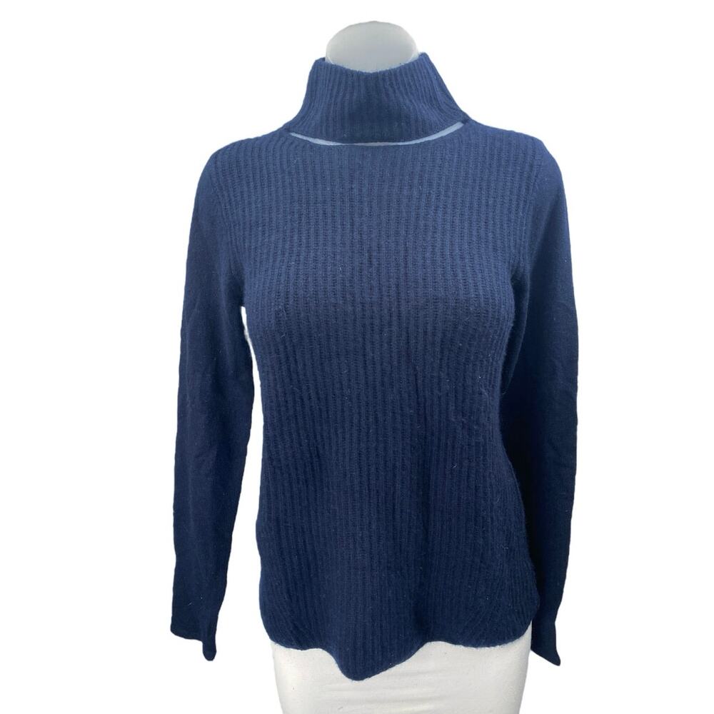 Elie Tahari 100% Cashmere Blue Turtleneck Long Sleeve Knit Sweater Top Size XS